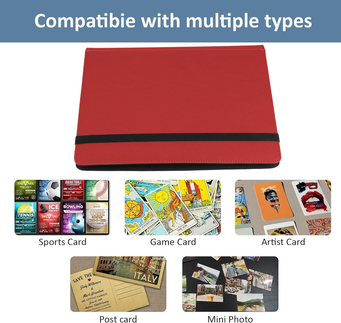 Trading Card Binder 9 Pocket, Fvxldcz PU Cover Card Collection Binder 540 Cards Sleek Side-Loading Card Album, Sturdy Card Collection Folder for TCG, MTG, Yugioh, Sport Cards (Red-2)