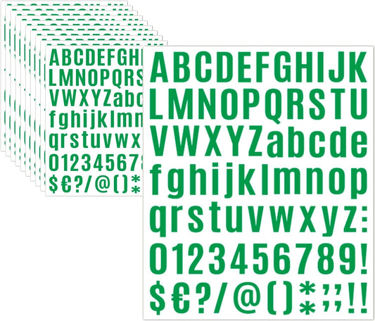 10 Sheets Letter Stickers - Alphabet, Number, Mailbox & Cup Labels, Holiday Party Decoration (Green, 1 inch Vinyl Self-Adhesive)