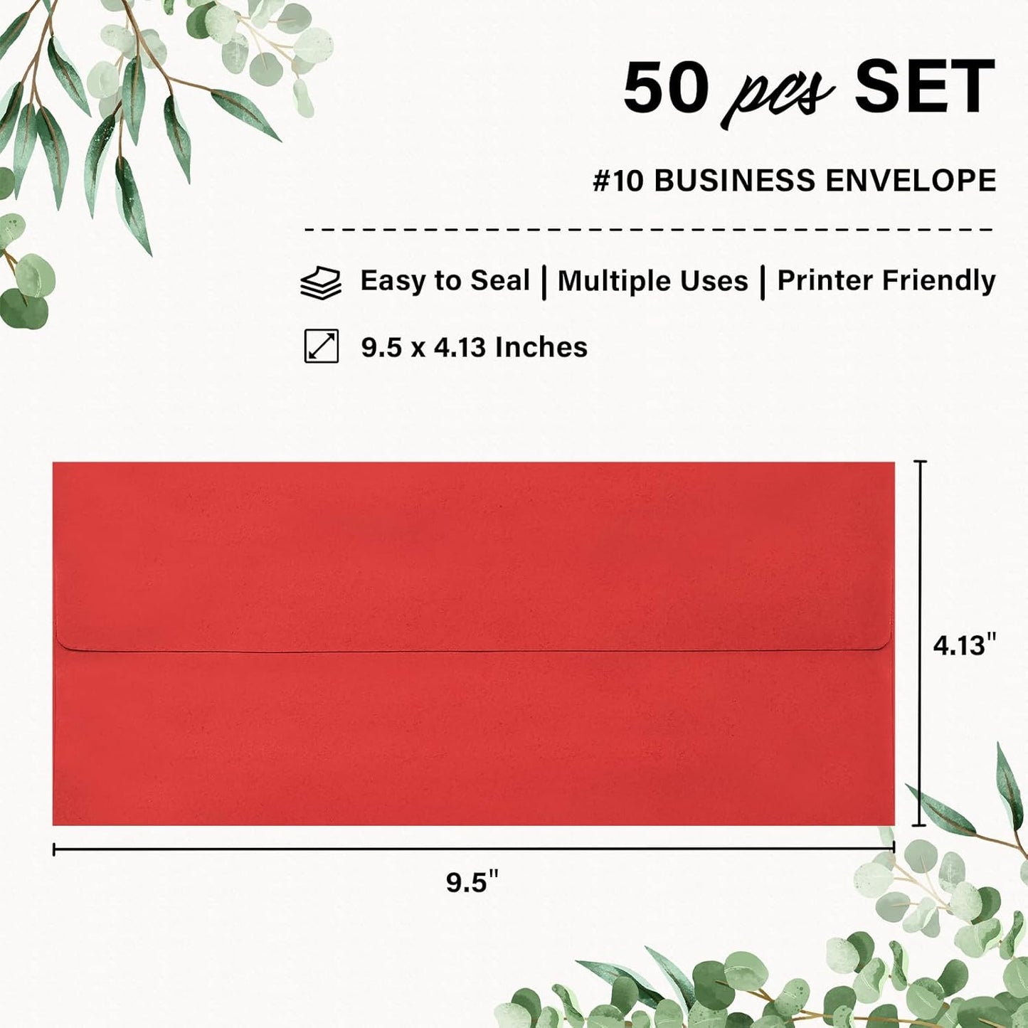 50 Pack #10 Christmas Red and Green Envelopes Letter Size, Business Envelopes Self Seal for Invoices, Letter Mailing, Office Checks, 4 1/8 x 9 1/2 Inches