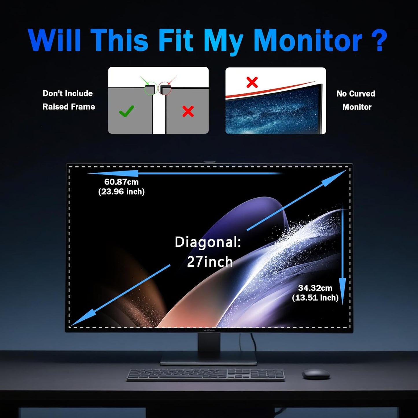 [2 Pack] Magnetic Computer Privacy Screen Filter 27 Inch for Frameless Monitor 16:9 Aspect Ratio, Removable Anti Glare Blue Light Protector, Double Sided Reversible Eye Care 27in Film