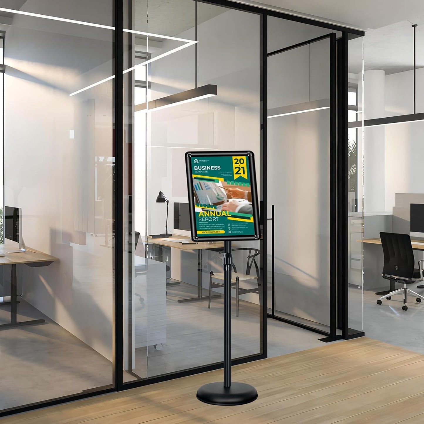 Poster Stand Holder Adjustable Pedestal Floor Standing Sign Holder Vertical and Horizontal View Sign Display, Aluminum Snap Open Frame with Safety Corner (2P-Black-11x17)