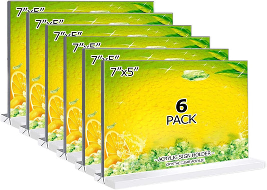 Acrylic Sign Holder 7 x 5 inches 6 Pack Horizontal Desktop Display Stand, Sign Holder, Suitable for Restaurants, Promotions, Photo Frames, Events, Meetings Acrylic Display Holder