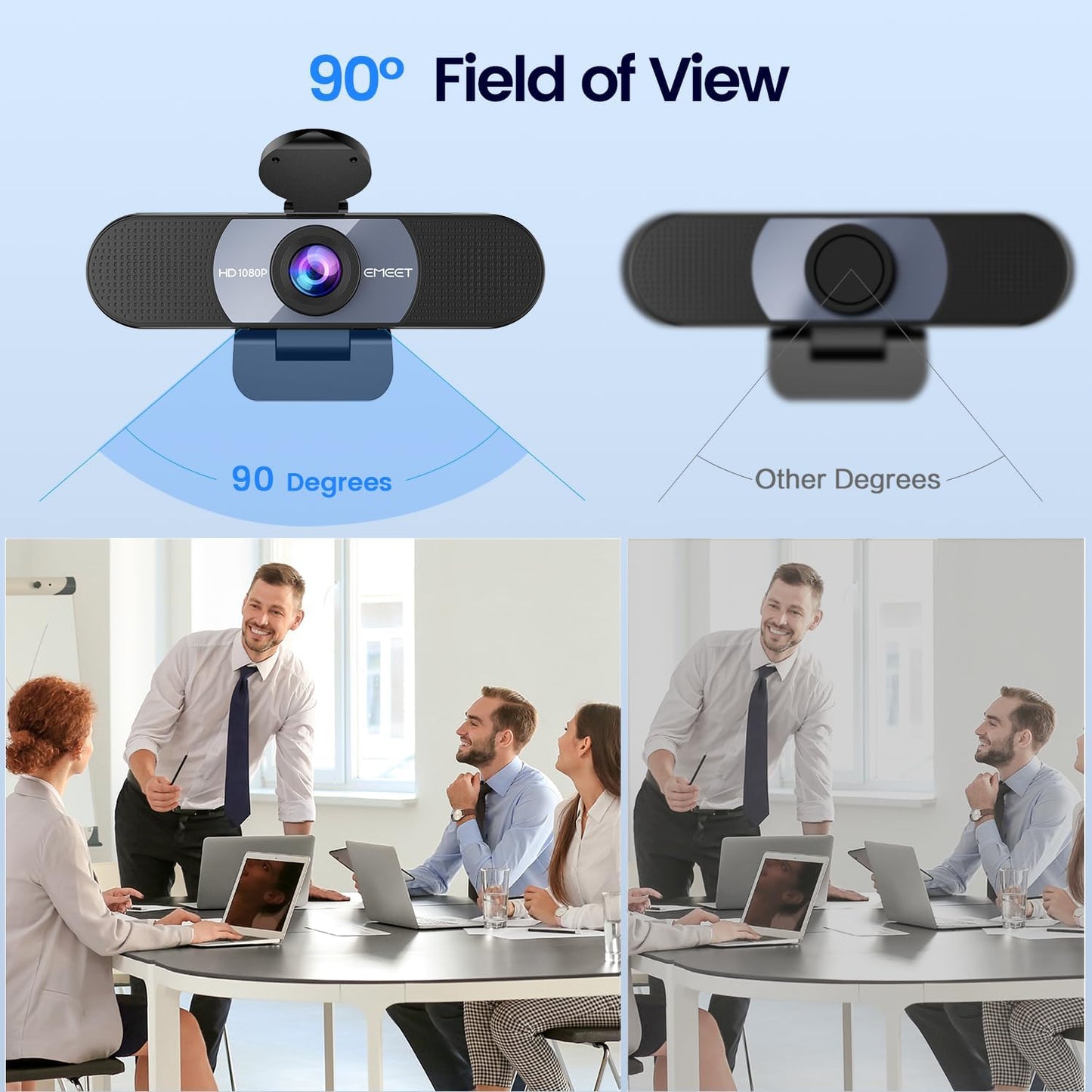 EMEET 1080P Webcam, C960 Web Camera with 2 Noise-Cancelling Microphones & Privacy Cover, 90° FOV Computer Camera, Plug & Play USB Webcam for Calls/Conference, Zoom/Skype/YouTube, Laptop/Desktop, Grey