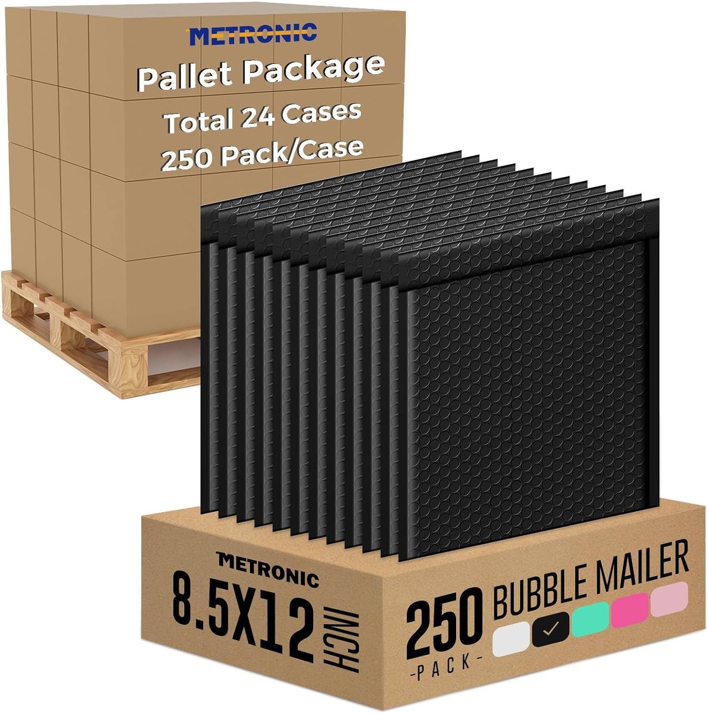 Metronic 6000 Pack Bubble Mailer 8.5x12 Inch Black,Usable Size 8.5x11" Waterproof Padded Envelopes,Self-Seal Modern Bubble Mailers Cushioning for Shipping,Jewelry Makeup Supplies, Packaging Bulk