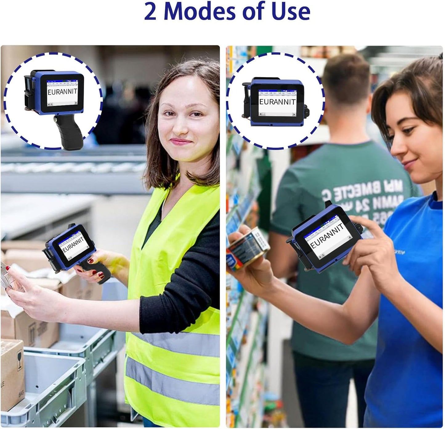 E12 Mini Handheld Inkjet Printer - 0.5 Inch Adjustable Print Height with Quick-Dry Ink for Text, Barcode, QR Code, Date on Cardboard, Metal, Plastic & Curved Surfaces