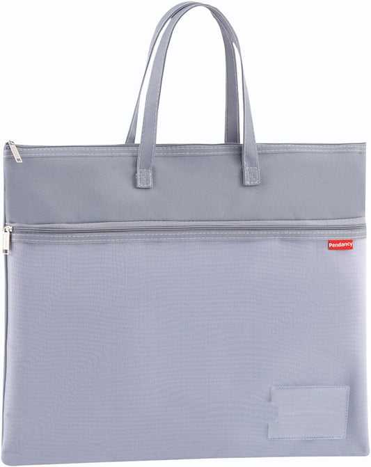 Pendancy Mesh Zipper Pouch A4 Size, Large Double Pocket Waterproof File Bag with Handle, 11x13.8 in Foldable Document Storage for Puzzle Project/Cross Stitch/Travel/Office（Advanced Gray）