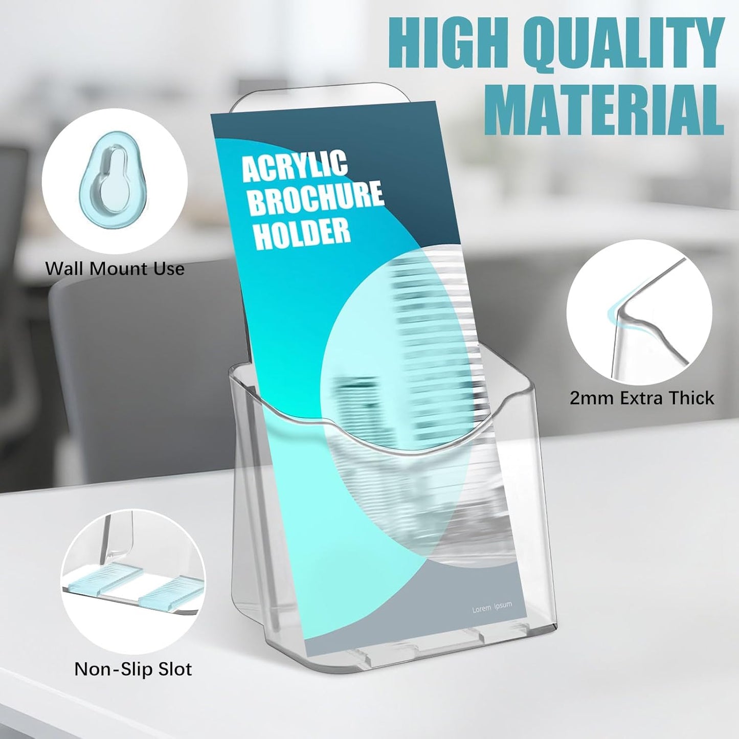 6 Pack Brochure Holder, 4x9 in Acrylic Brochure Display Stand, Clear Plastic Rack Card Trifold Pamphlet Flyer Holder,Countertop and Wall Mount Use