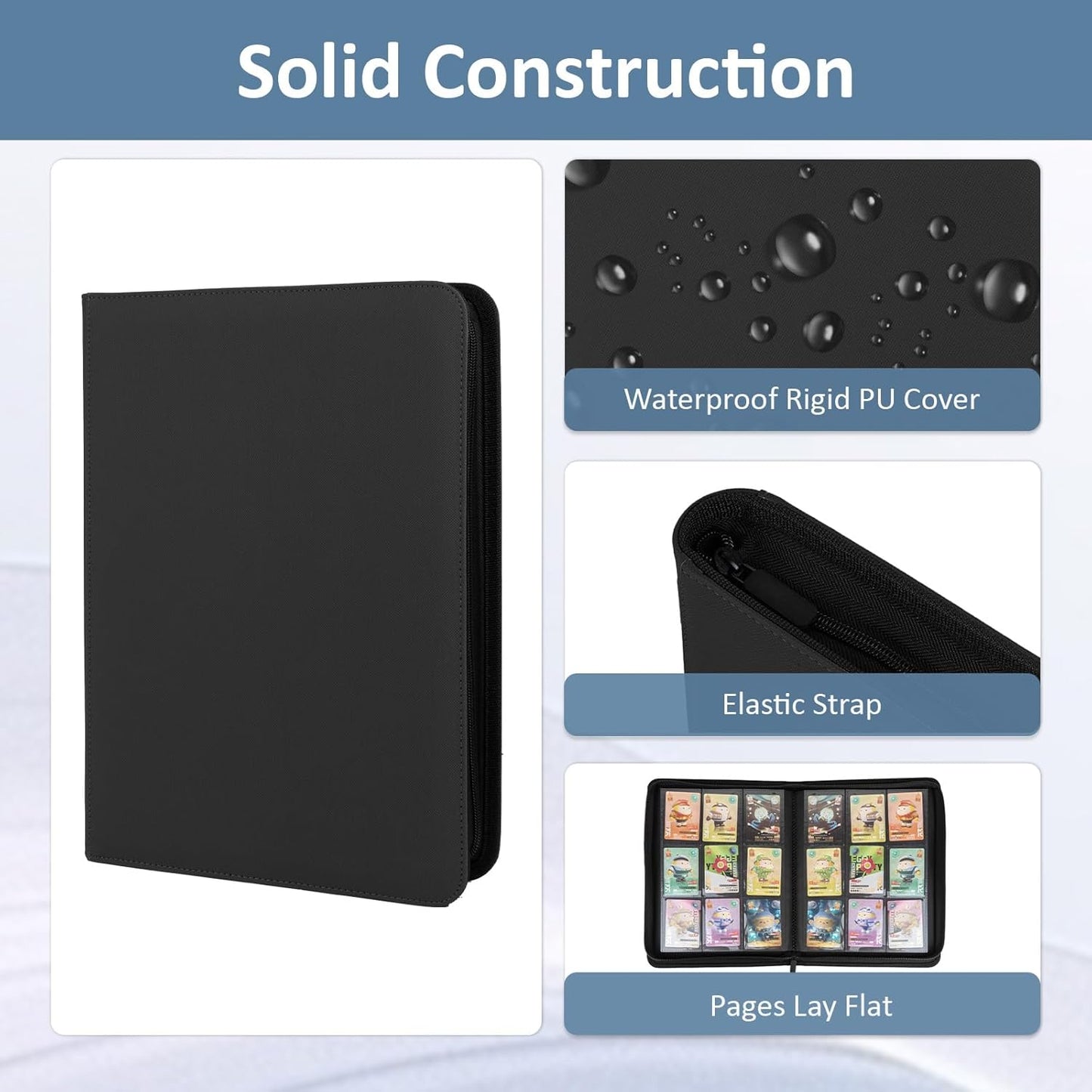 Trading Card Binder 9 Pocket with Zipper, Fvxldcz PU Cover Card Collection Binder 540 Cards Sleek Side-Loading Card Album, Sturdy Card Collection Folder for TCG, MTG, Yugioh, Sport Cards