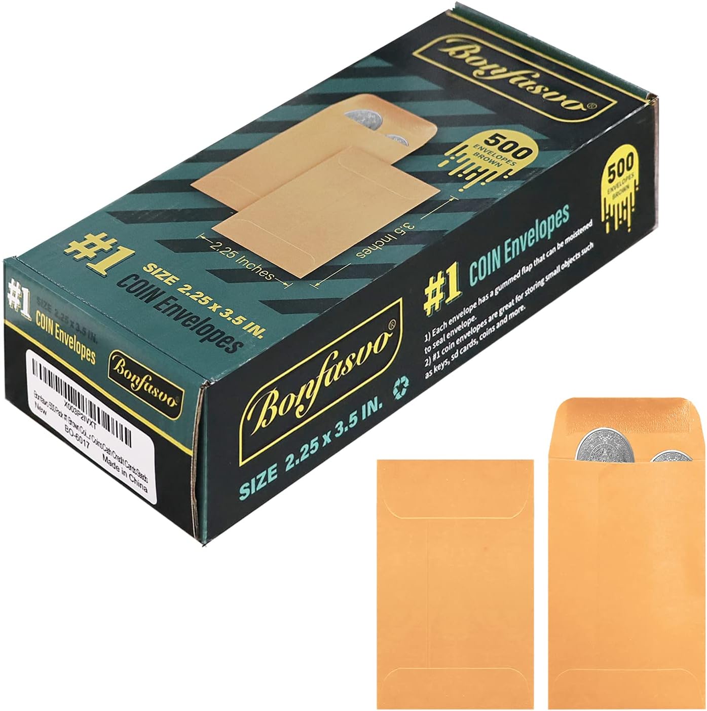 500 Pack #1 Brown Coin Envelope 2.25 X 3.5 inches Kraft Envelopes Classic Small Parts Envelopes with Self Adhesive Gummed Flap for Coins Cash Credit Cards Seeds
