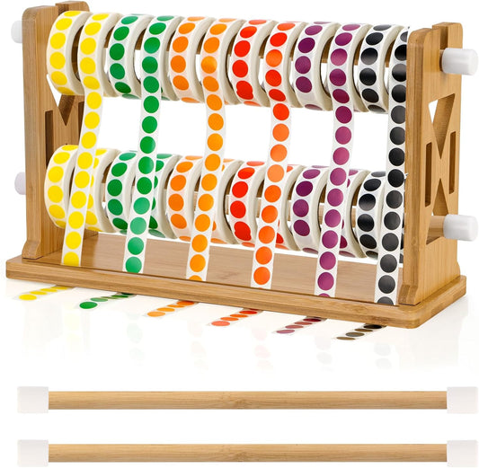 Wooden Label Dispenser Label Roll Holder Dispenser 13x4.5x8 inch Label Sticker Holder Organizer Sticker Roll Dispenser Label Stand for Label Rolls Table Home Office(Not Contain Label Tape)