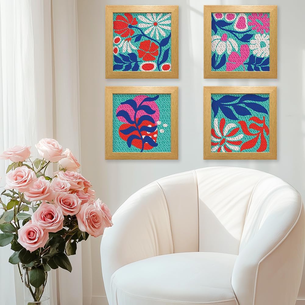 BEUNITONE Boho Style Punch Needle Kits for Beginners with Instruction Embroidery Punch Needle Starter Sets for Art and Crafts 9.84 x 9.84 inches Cross Stitching Kits for DIY Craft Home Decor