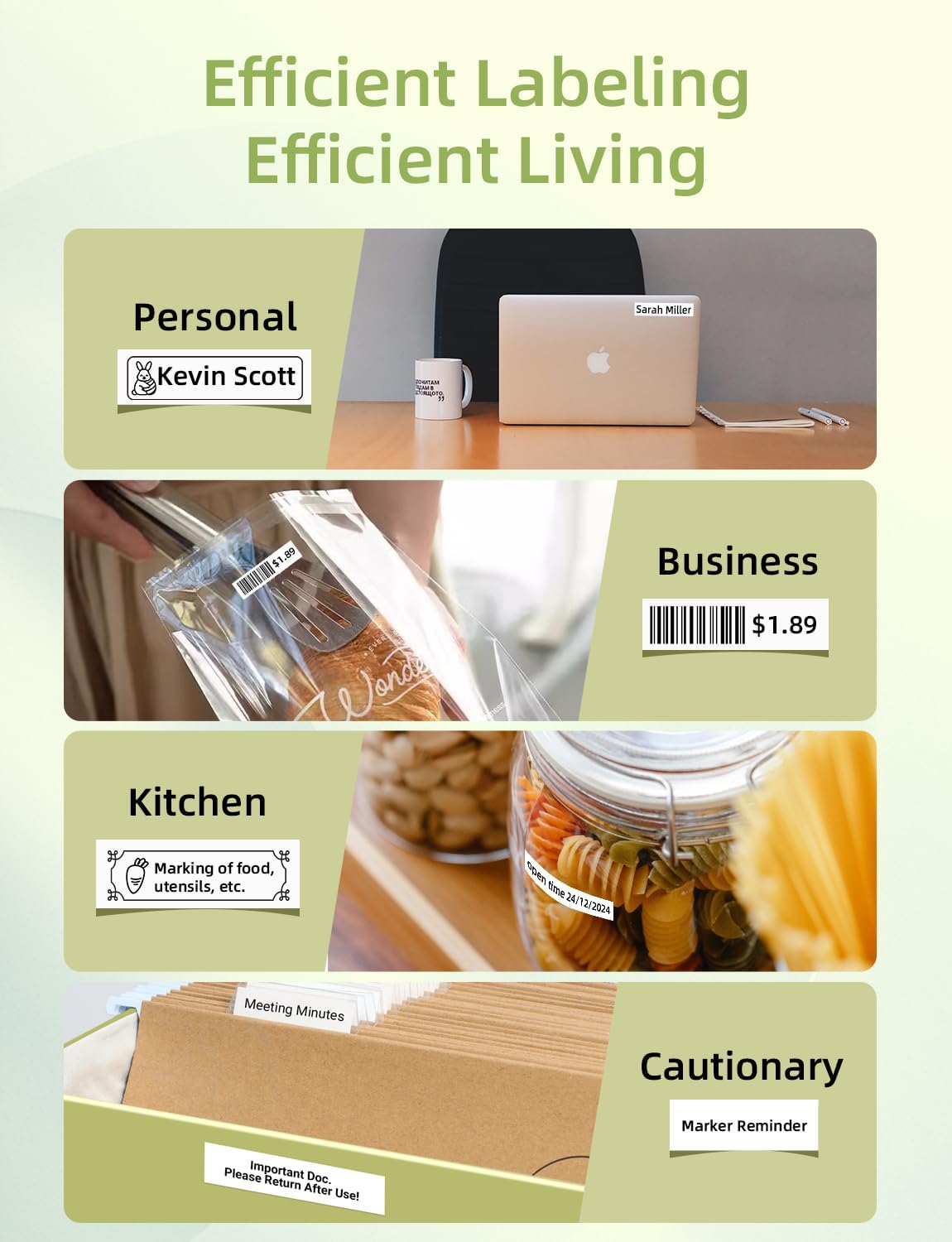 Makeid L1 HD Label Maker Machine with Tape, Portable & Rechargeable Label Makers Compatible with 9 12 16mm Waterproof Tape, Mini Bluetooth Labeler for Organizing Office Home School, 300DPI Green Tape