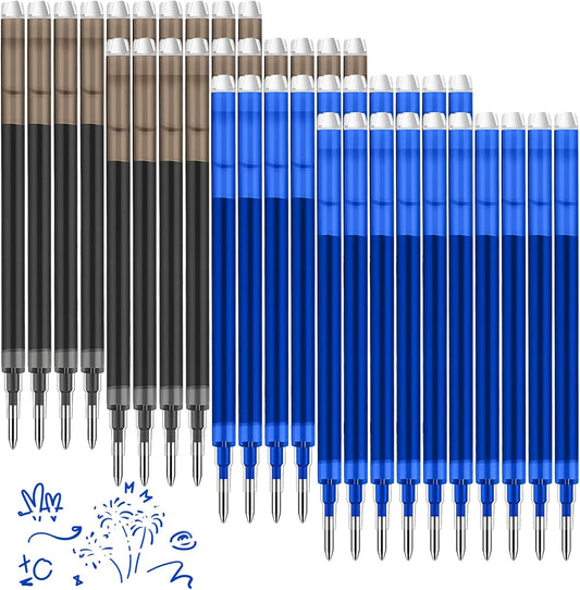 0.7 mm Erasable Gel Ink Pen Refills Compatible with Frixion Friction, Smooth Writing Multicolor Retractable Fine Point Pen Refill for School Office Home Art (Blue & Black, 40)