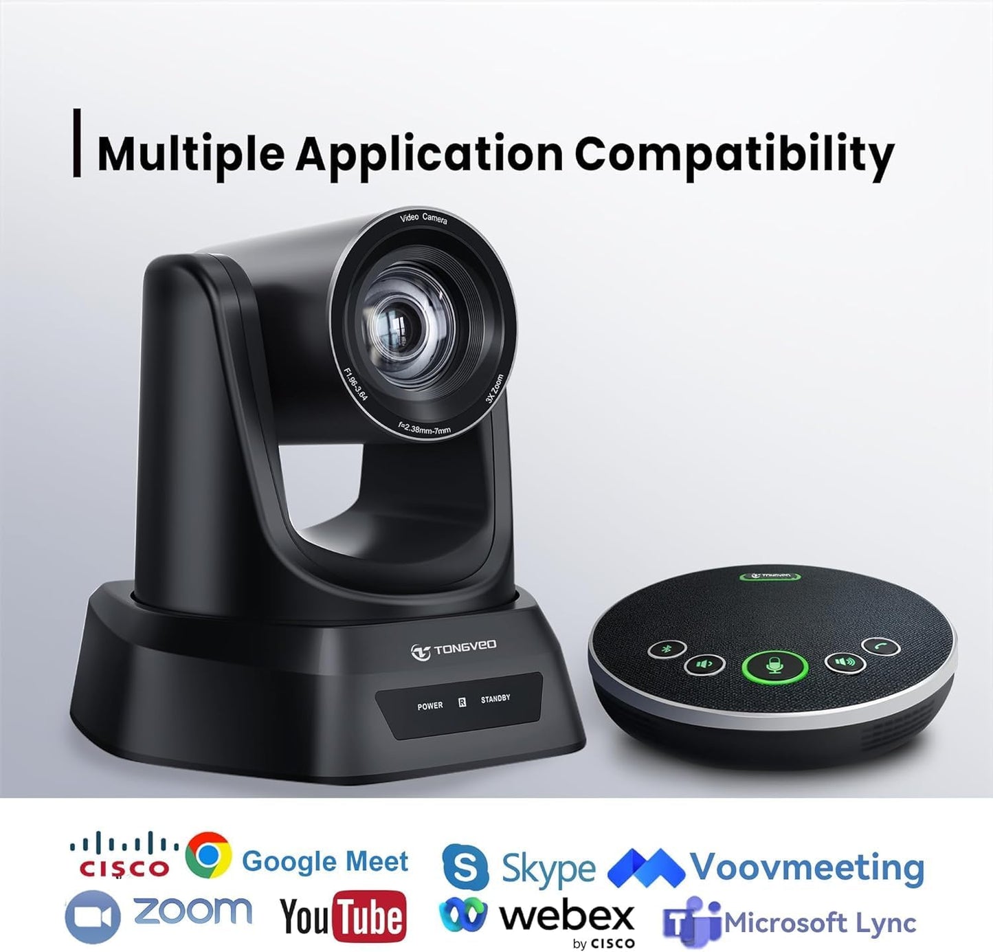 Conference Room PTZ Camera System 3X Optical Zoom USB3.0, HDMI 114° Wide Angle 1080P 60fps Camera Bundle with Bluetooth Microphones - Easy Setup for Church