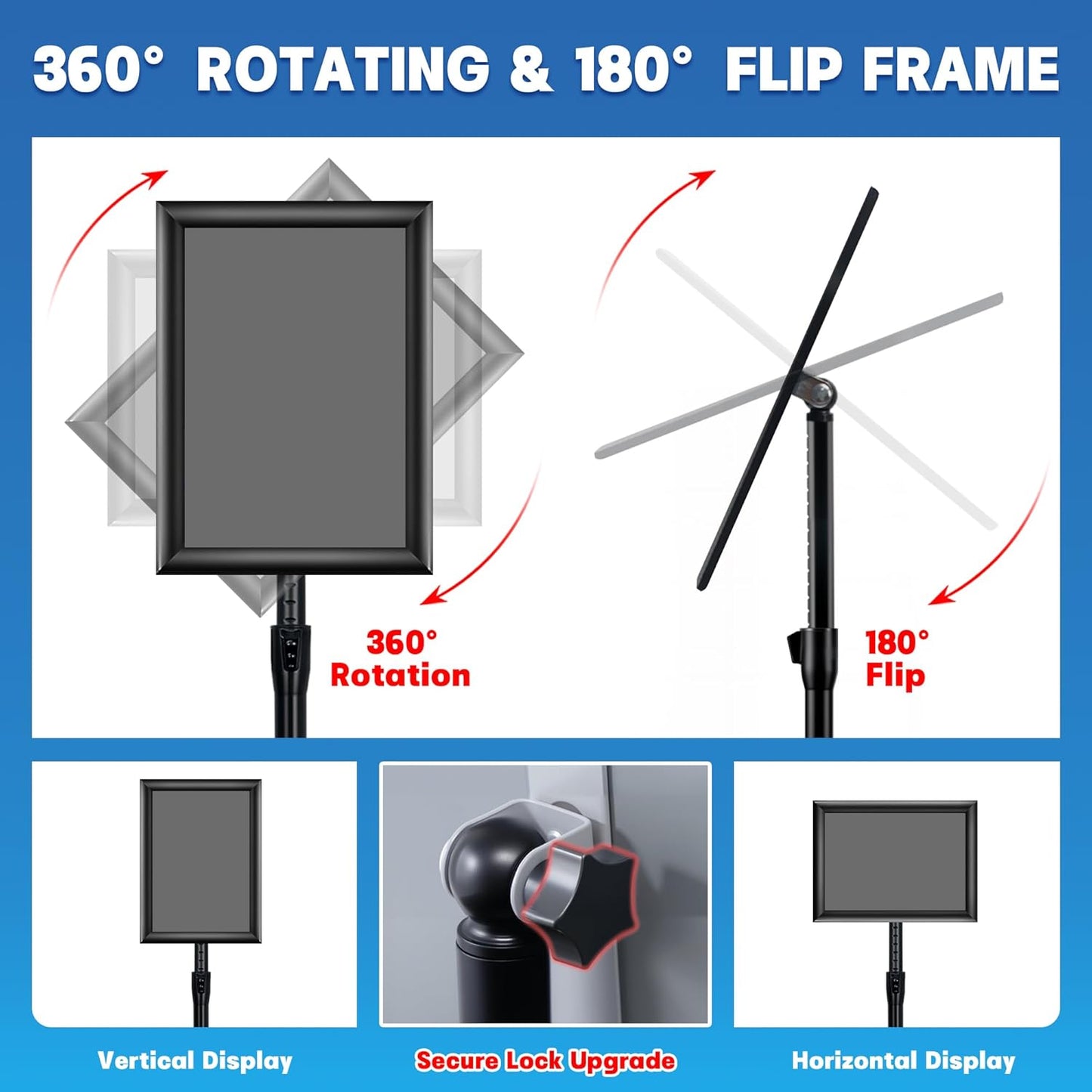 4Pack Sign Holder Stand - 8.5x11 Inch Adjustable Floor Standing Sign Stand for Display, Pedestal Poster Stand for Vertical & Horizontal View, Indoor & Outdoor Use for Business & Store - Black