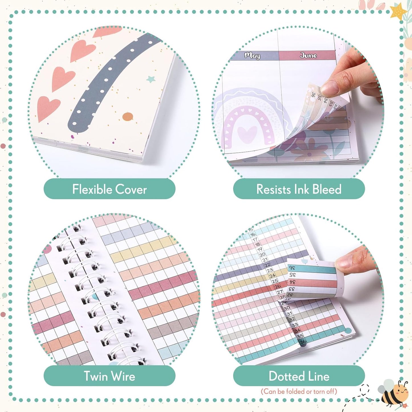 Teacher Record Book Teacher Grade Book Spiral Bound Record Class Gradebook Office Favors Gift for Classroom Attendance Supplies Decoration Double Sided Color Printing(Boho)