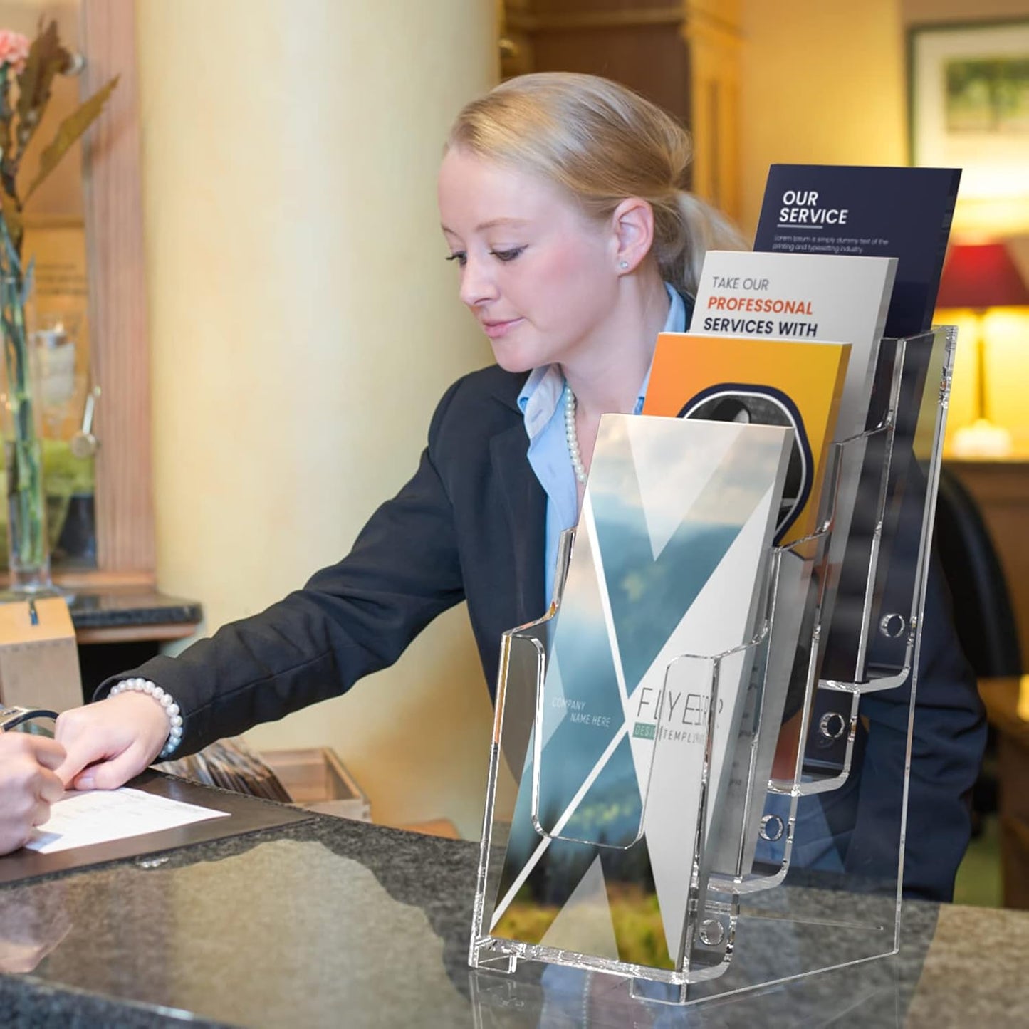 MaxGear Acrylic Brochure Holder, 4 Inch Wide 4 Tier Clear Literature Display Stand, Premium Plastic Pamphlet Holder, Multi-Pocket Wall Mount or Countertop Organizer for Office or Home, 6 Pack