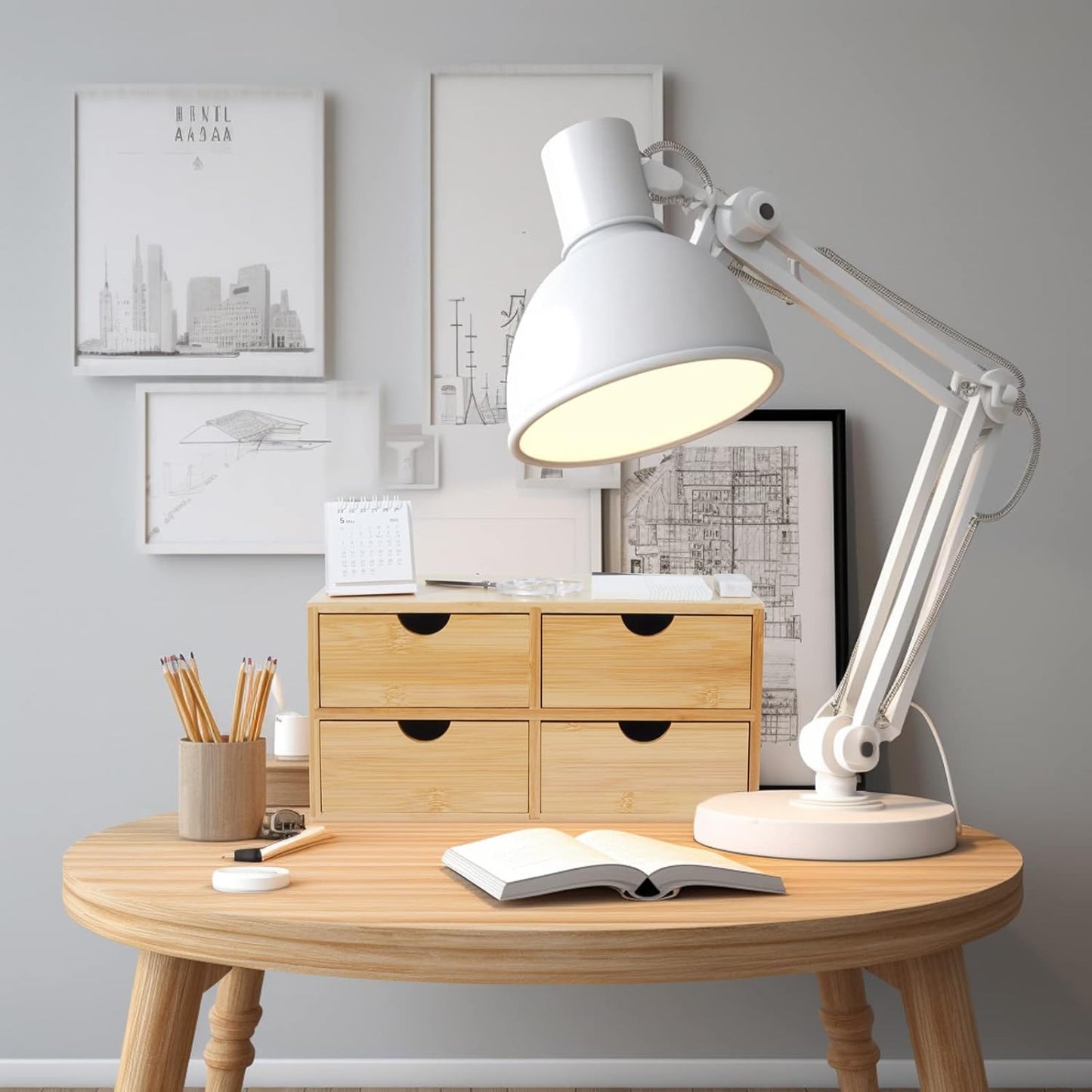 Bamboo Desk Organizer With Drawers Countertop Drawers 4 Drawers Counter Storage Box Corner Desk Organizer for Home Office No Assembly Required