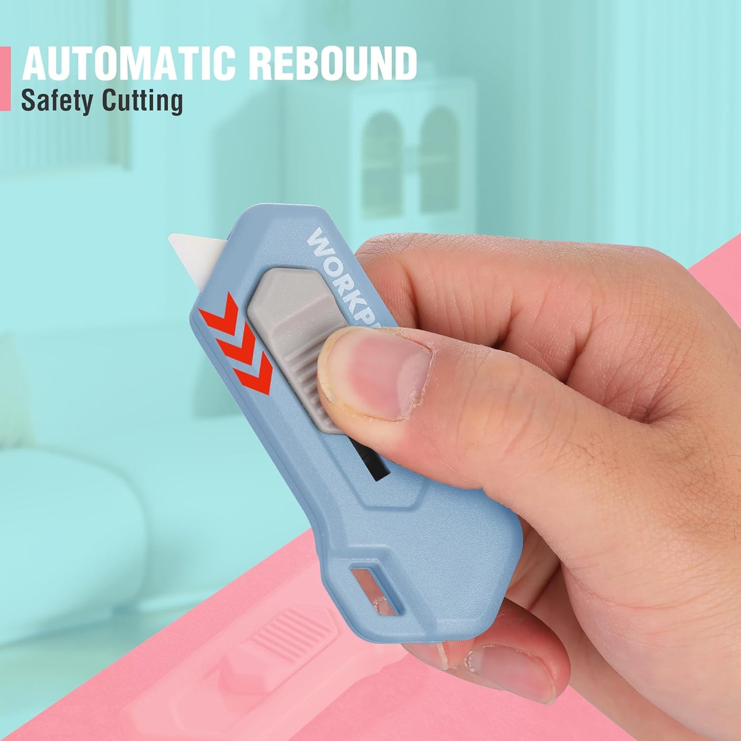 WORKPRO Ceramic Small Safety Box Cutter, Automatic Rebound Mini Letter Opener, Quick Change Retractable Blade Razor Knife, with Extra Blades