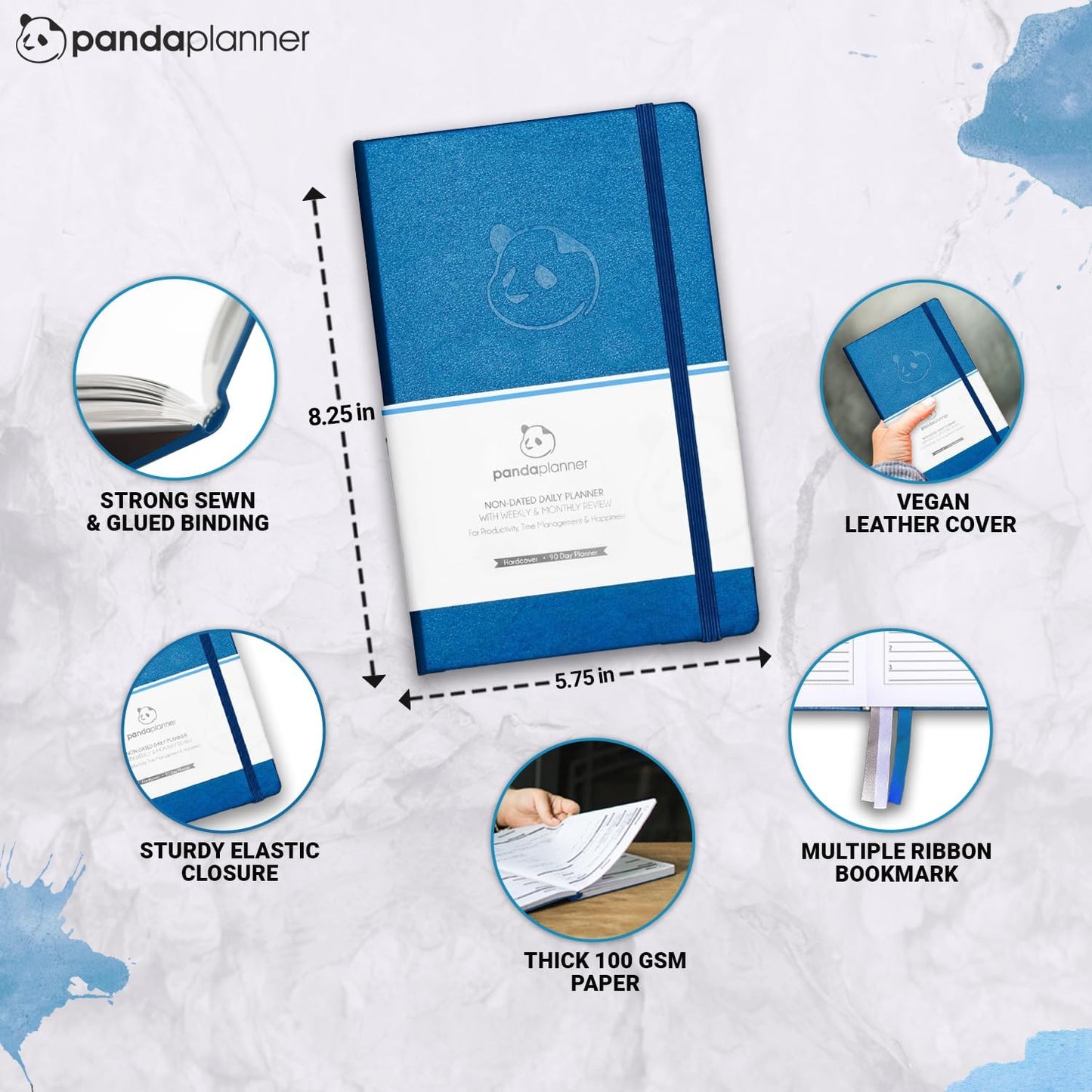 Panda Planner 2025-2026 – Undated Classic Daily Planner & Hourly Schedule Planner Notebook – Productivity Planner for Focus & Goals – Blue