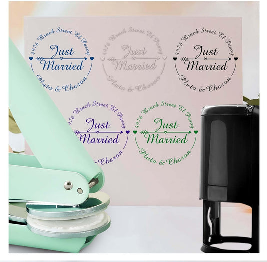 Personalized Wedding Embosser Stamp， Custom Book Business Card Paper Document Notebook, Self Inking Stamp，Book Lover Gifts，Christmas Gifts (Style02)