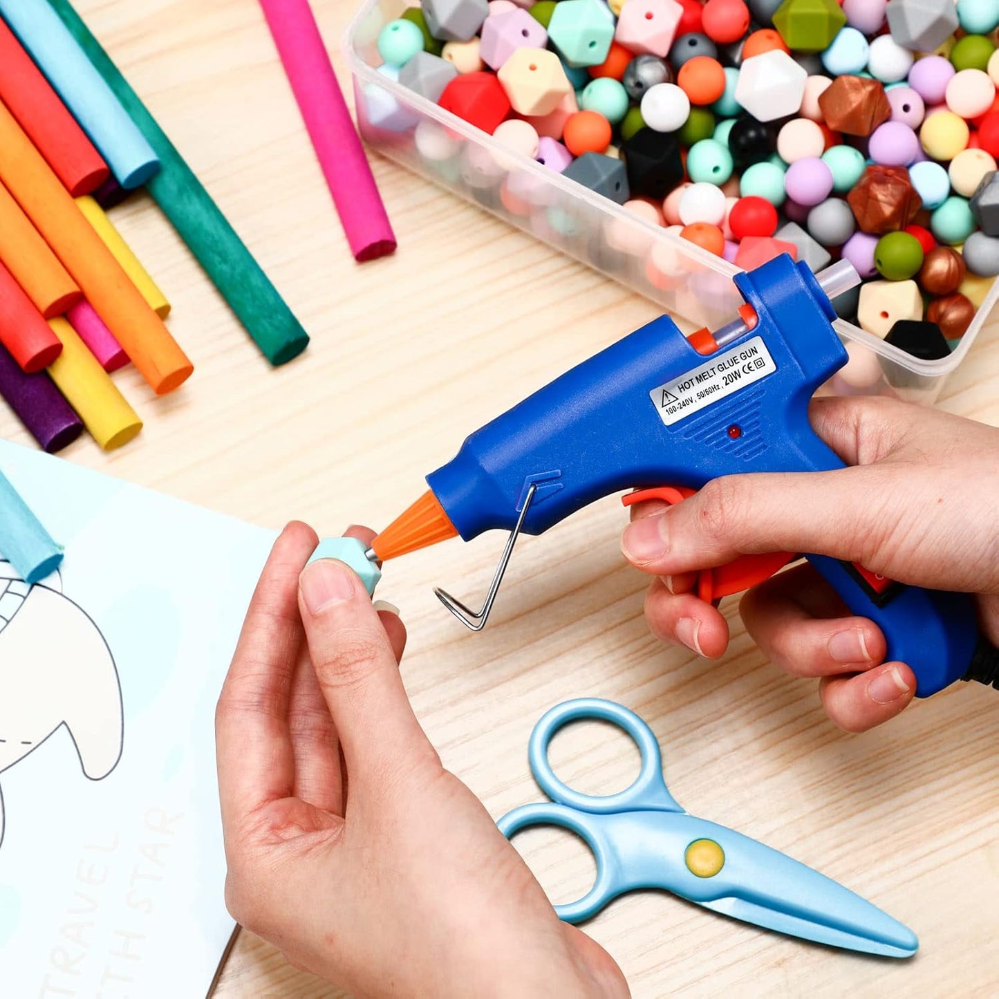 Zhengmy 6 Pcs Mini Glue Gun Crafts Hot Melt Guns Low Temp Glue with Burn Protection Fast Preheating and Easy Squeeze Trigger for School DIY Arts Class Projects Home Quick Repairs, 20 W (Blue)