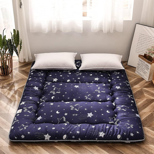 MAXYOYO Navy Star Futon Mattress Japanese Floor Mattress Tatami Floor Mat Foldable Bed Portable Camping Mattress Kids Sleeping Pad Floor Lounger Couch Bed Queen Size