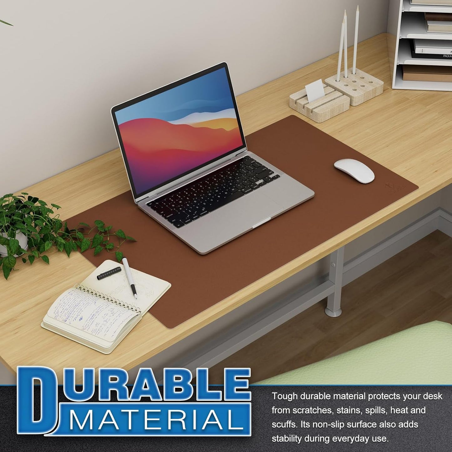 K KNODEL Small Office Leather Desk Mat, Mouse and Keyboard Pad, Computer and Laptop Mat, Desktop Protector and Cover, Writing Pad and Blotter (23.6"x13.8", Brown)