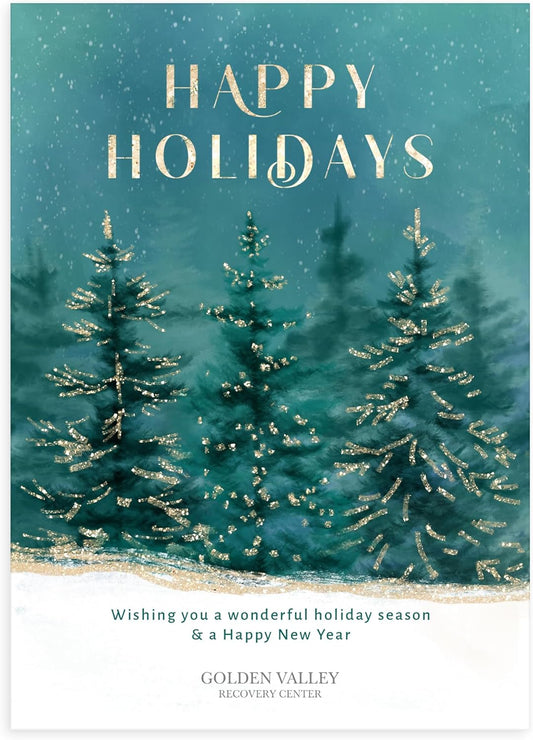 Let's Make Memories Personalized Business Christmas Cards with Envelopes - Premium Quality - 5x7-2025 Holiday Cards & White Envelopes - Gilded Trees - 125 ct