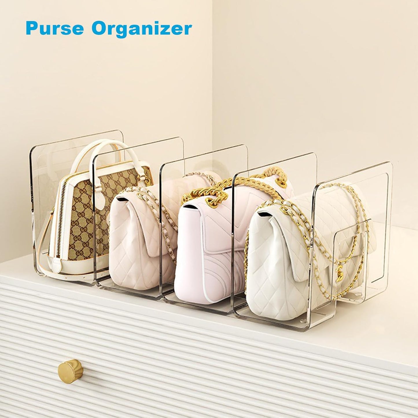Marte Vanci Clear Acrylic File Sorter, Acrylic Purse Organizer, Sturdy Desk Magazine Holder Handbag Organizer Clutch Divider for Letter Office Supplies 4 Sections