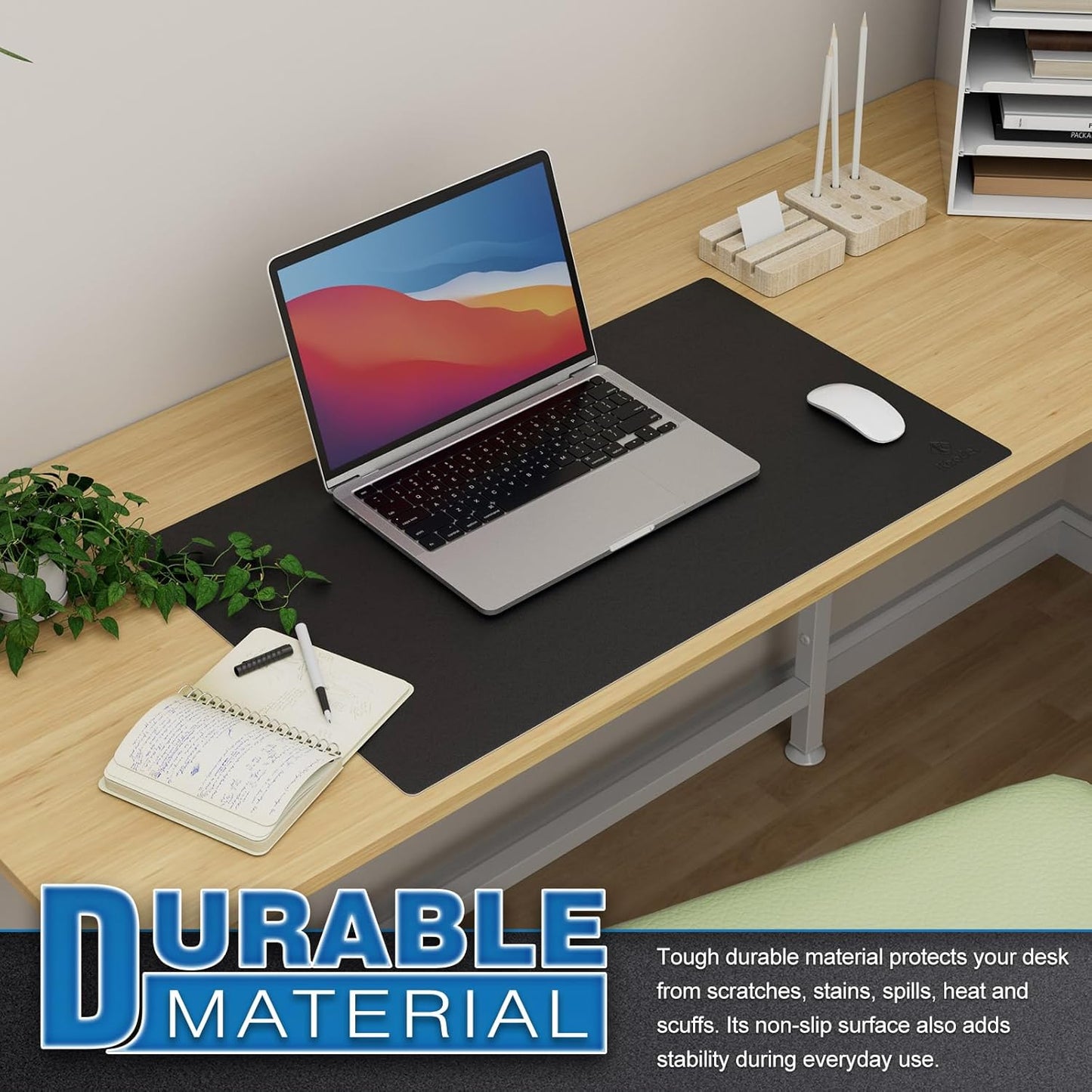 K KNODEL Small Office Leather Desk Mat, Mouse and Keyboard Pad, Computer and Laptop Mat, Desktop Protector and Cover, Writing Pad and Blotter (23.6"x13.8", Black)