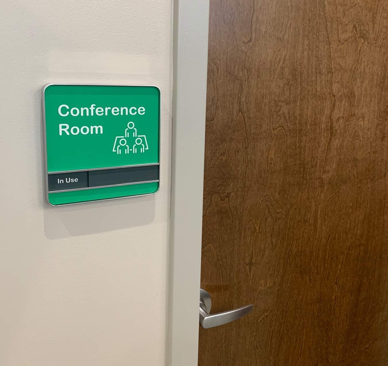 NapTags Conference Room Slider Signs (Bright Green - Silver Frame, 8" x 8")