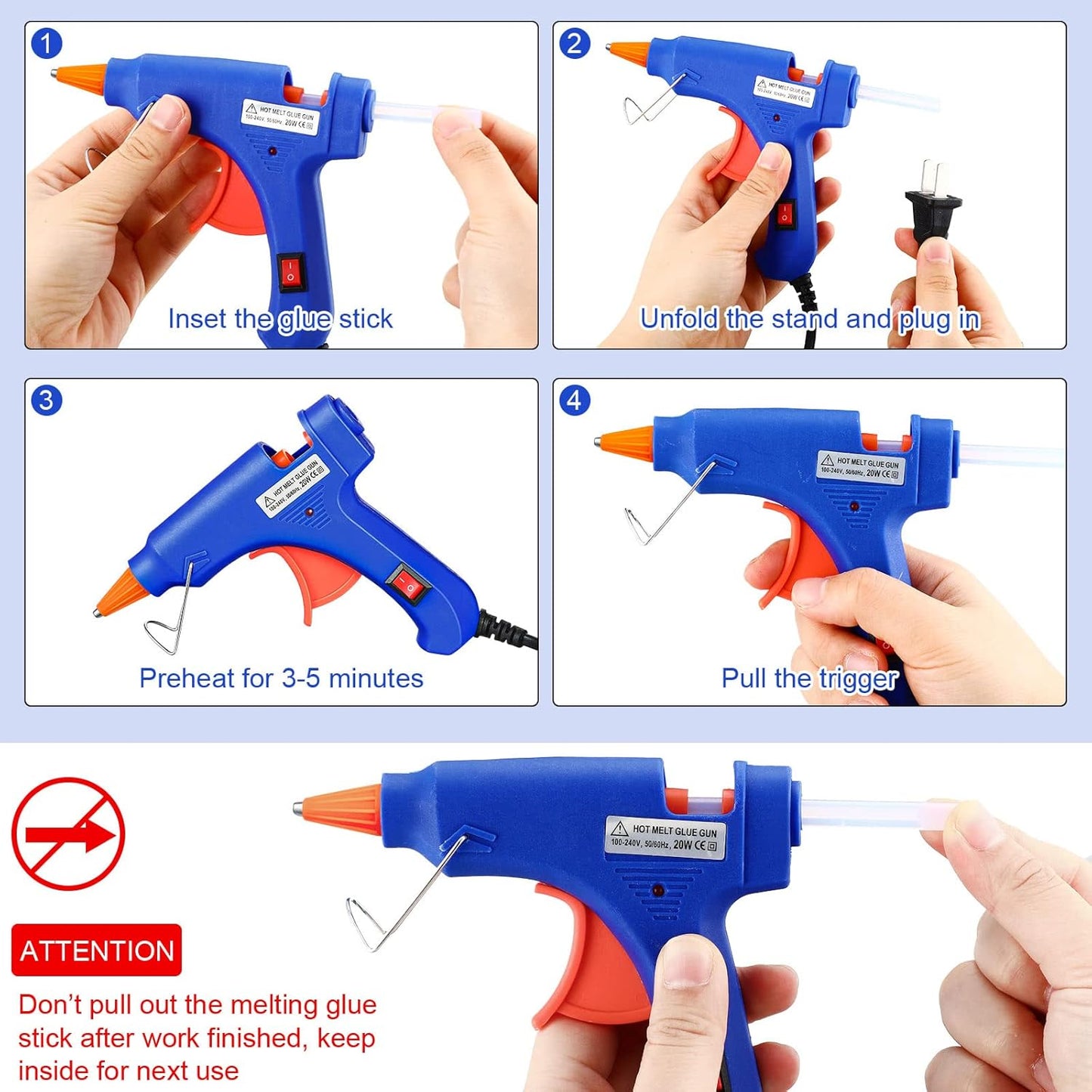 Zhengmy 6 Pcs Mini Glue Gun Crafts Hot Melt Guns Low Temp Glue with Burn Protection Fast Preheating and Easy Squeeze Trigger for School DIY Arts Class Projects Home Quick Repairs, 20 W (Blue)