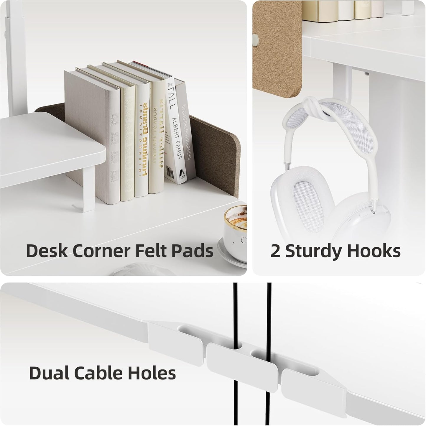 Claiks Adjustable Height Standing Desk, 55 x 24 Inches Electric Stand Up with Monitor Shelves Computer Desk Workstation for Home Office, White