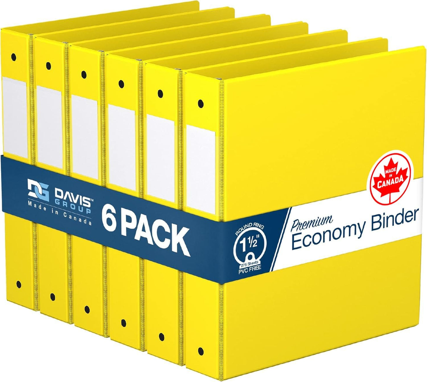 Premium Economy 6-Pack 3-Ring Binders for School or Office, Round-Ring Binders, 1.5 Inch, Yellow