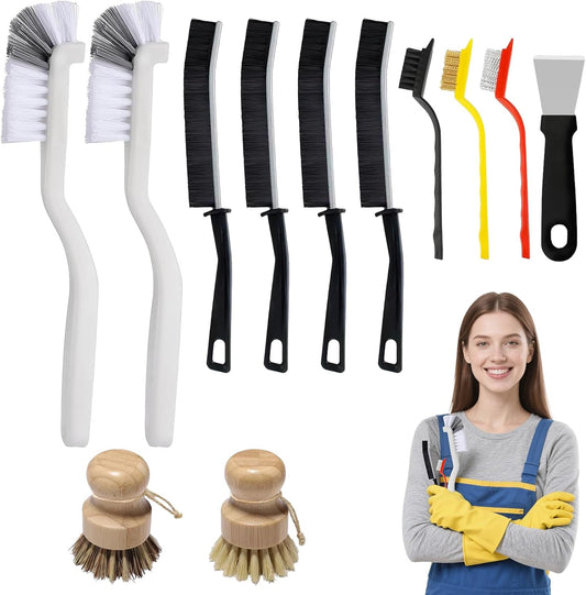 12Pcs Crevice Cleaning Brush Set, Hard Bristle Cleaning Supplies for Kitchen, Bathroom, Teapot, Bottle, Cup, Blender, Corner, Grout, Sink
