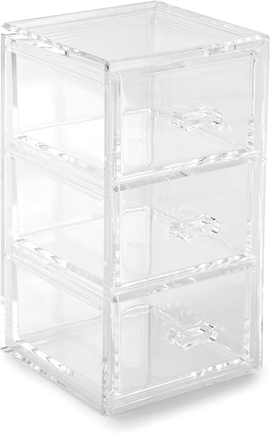 Huang Acrylic Clear Stackable Upright 3-Drawer Organizer, Makeup Jewelry Accessories Cosmetic Countertop Storage Display 3.5 x 3.25 x 5.75 inches