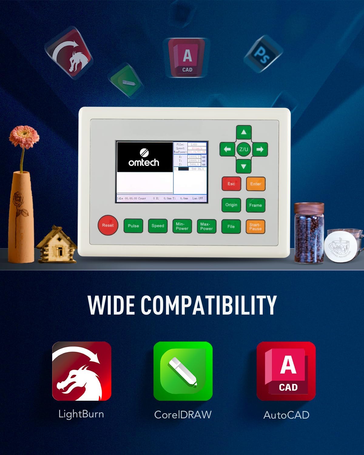 OMTech 100W CO2 Laser Engraver with 4 Way Pass Through Air Assist, 20x28 Inch Laser Engraving Machine Water Pump Wheels, Industrial Laser Cutter Cutting Etching Machine for Wood Glass Acrylic More