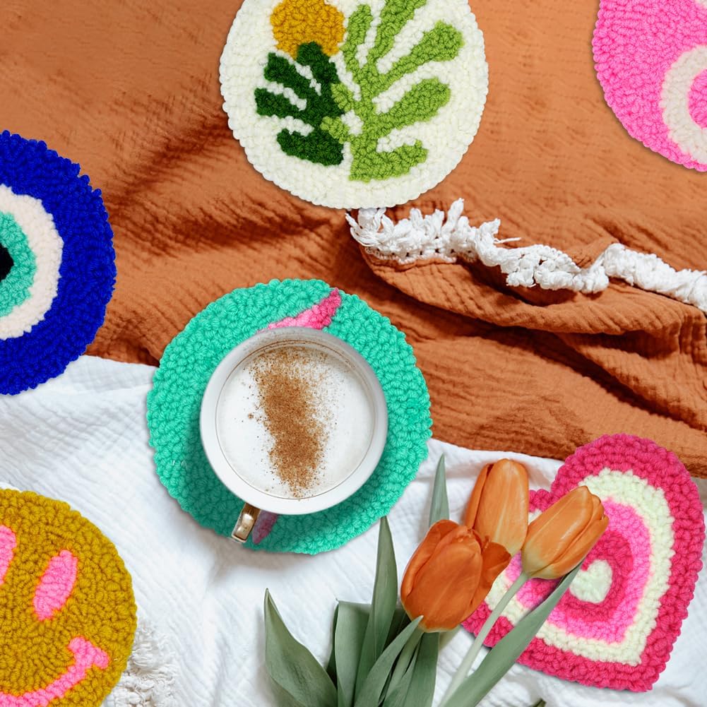 Mefatus Punch Needle Kit for Beginners Adults Kids Keychain Accessories for Backpacks, Bags, Car Key Ring Easy Punch Needle Embroidery Kit Tool Threader Fabric Hoop Yarn Rug Tufting