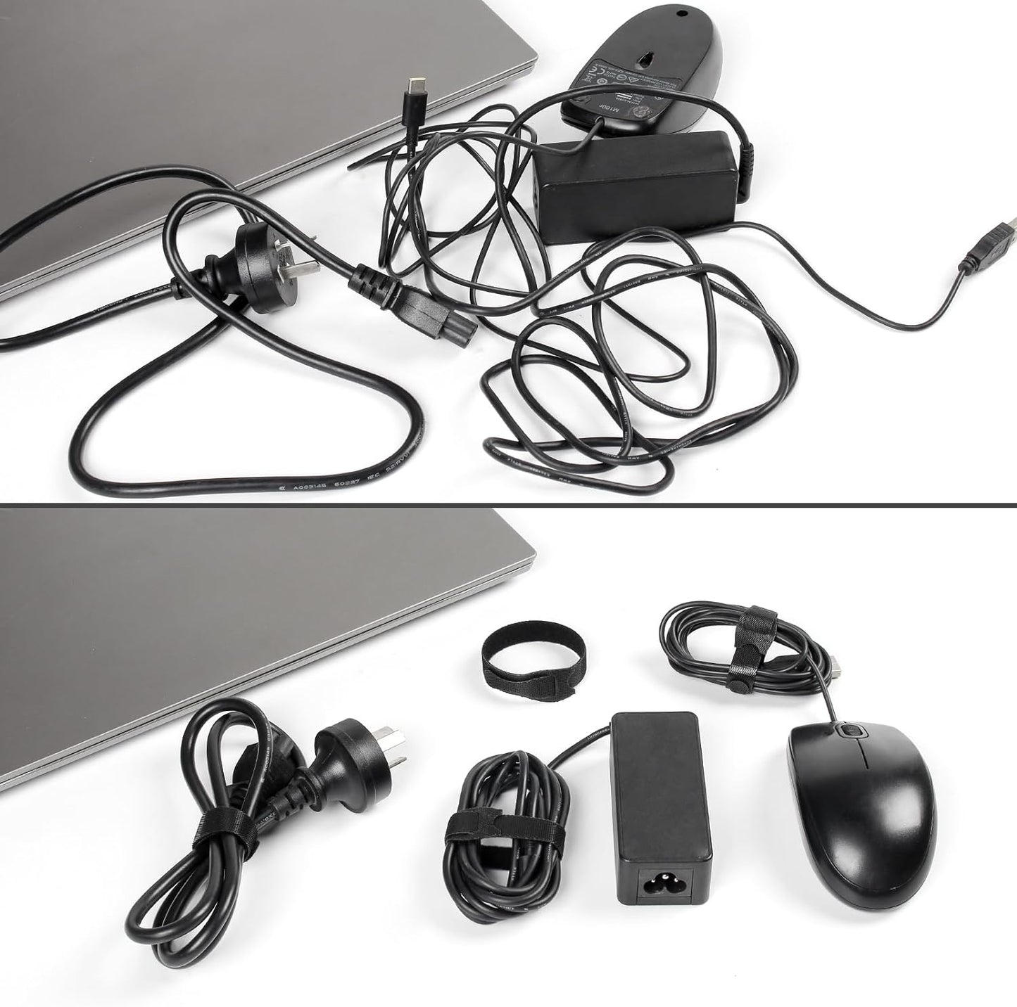 OneLeaf 110PCS Reusable Cable Ties, Adjustable 8-inch Cord Organizer Ties, Multi-purpose Hook Loop Cable Management Wire Ties for Organizing Home, Office, Data Centers, Black