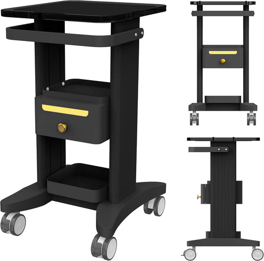 Professional Medical Cart with Drawers, 3 Tier, 198 Lbs Capacity, Portable Rolling Trolley for Home, Spa, Hospital, Office, Clinic (Black)