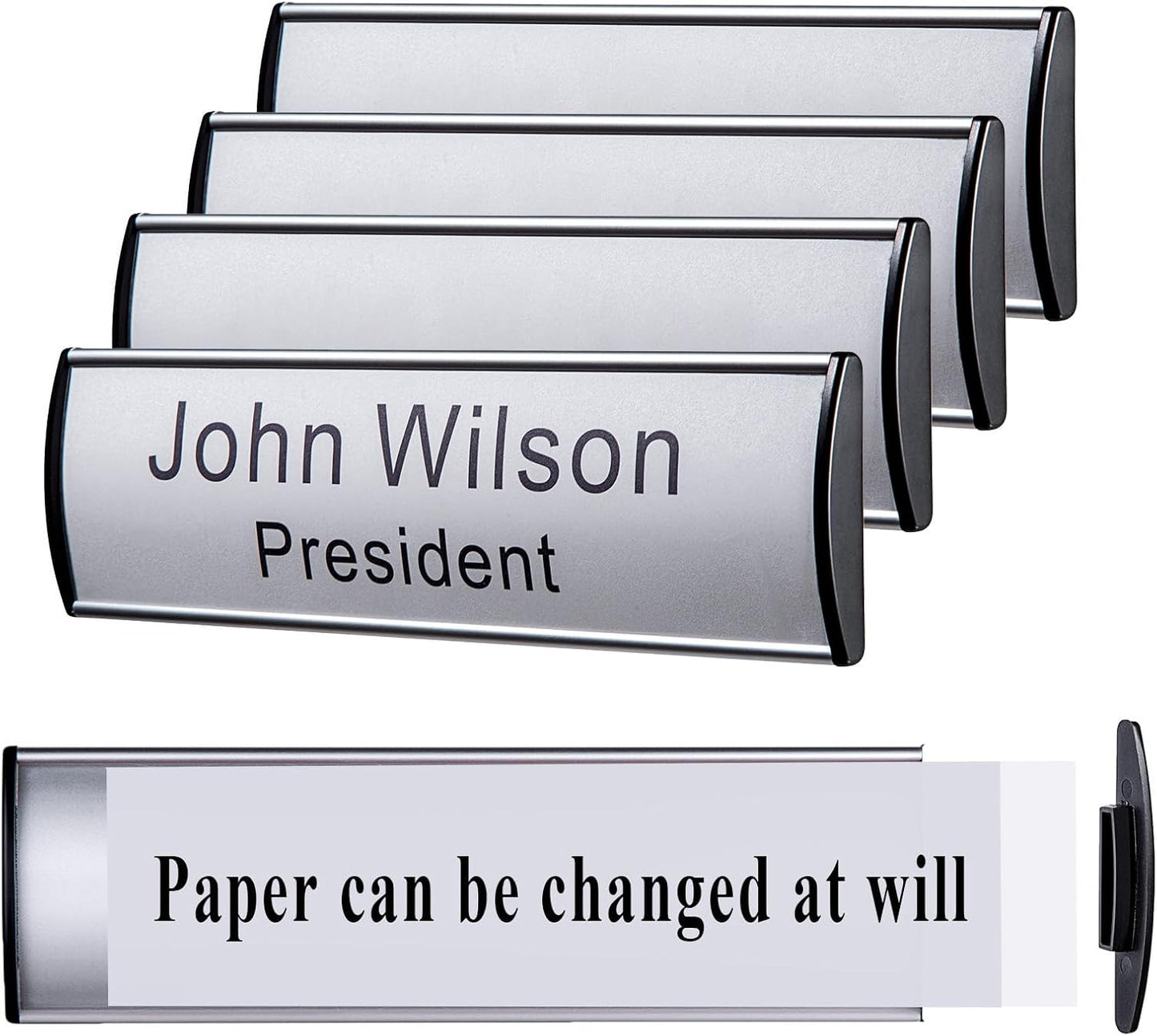 Set of 5 - Nameplate Holder for Wall Mount, 2.36'' x 8'' Curved Office Business Door Sign Holder-Silver