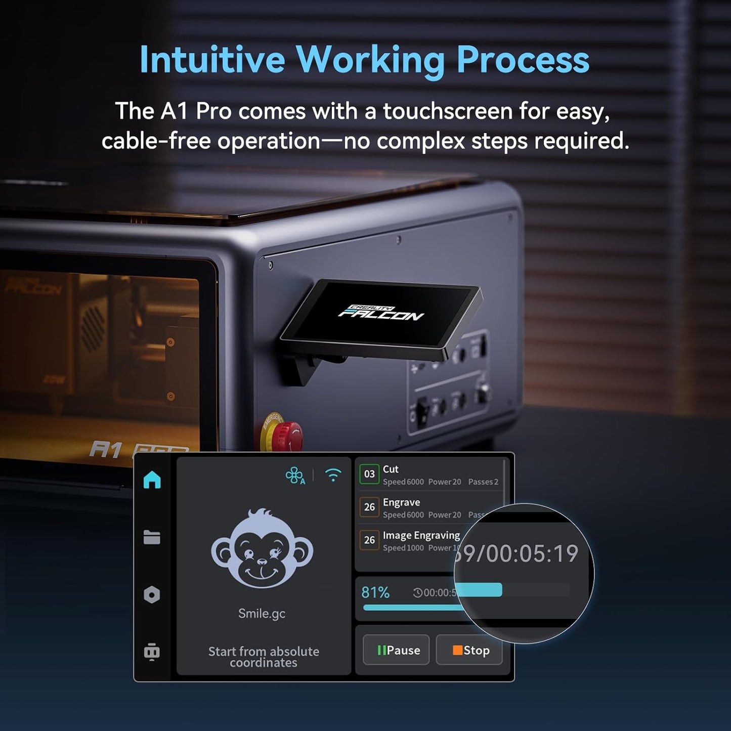 Creality Falcon A1 Pro 20W Laser Engraver, 180W Enclosed Laser Cutter and Engraver Machine with Air Assist, HD Smart Camera for Auto Focus, APP Control, Touch Screen, Ideal for Wood & Metal