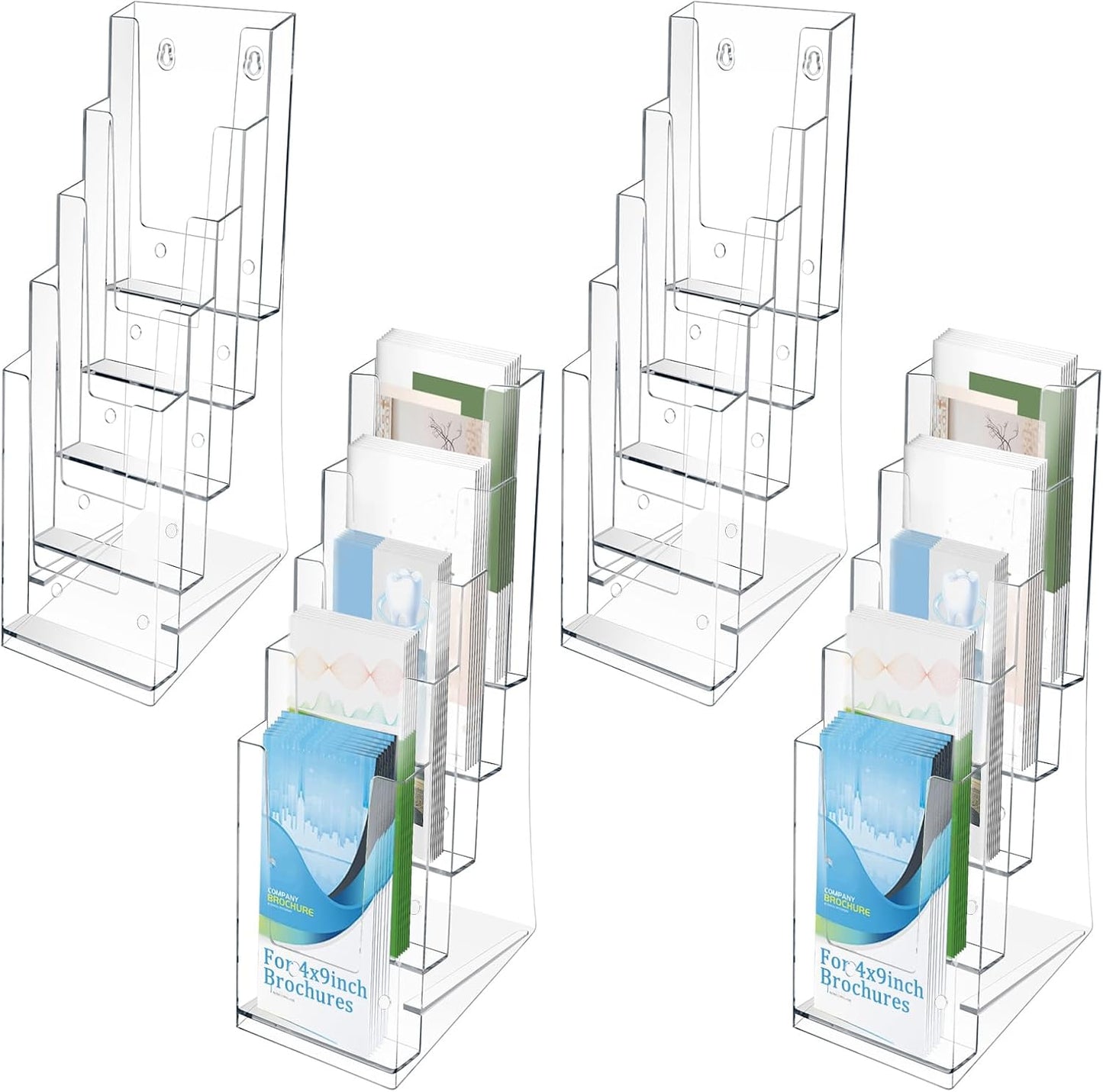 4 Pack Acrylic Brochure Holder 5 Tier Clear Brochure Display Flyer Holder 4.2"x11.3" inch Rack Brochure Holder Suitable for 4"x9" Brochures,Magazine Holder,Flyer Holder(4)