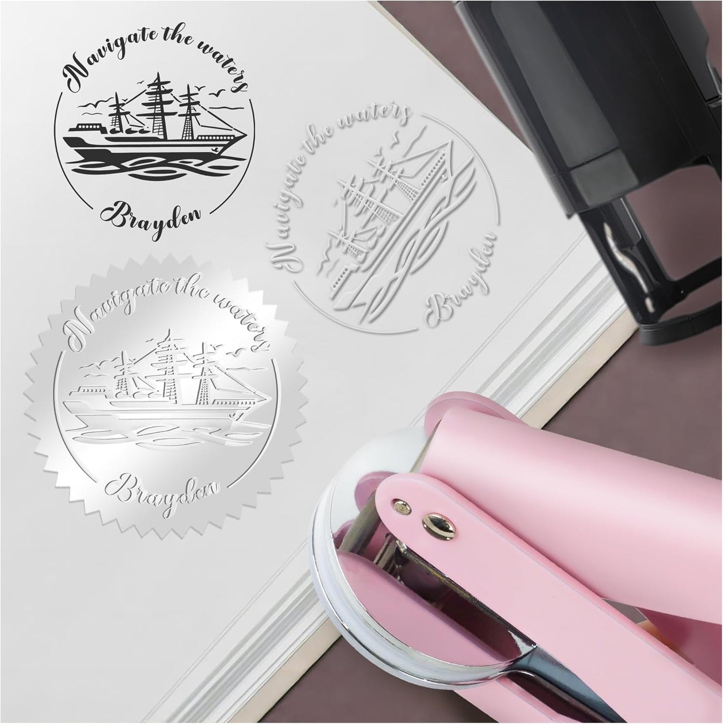 from The Library of Embossers & Stamps Nautical Theme Custom Color Self-Inking Stamp with Your Name & Design Ship Great for Personalizing Books