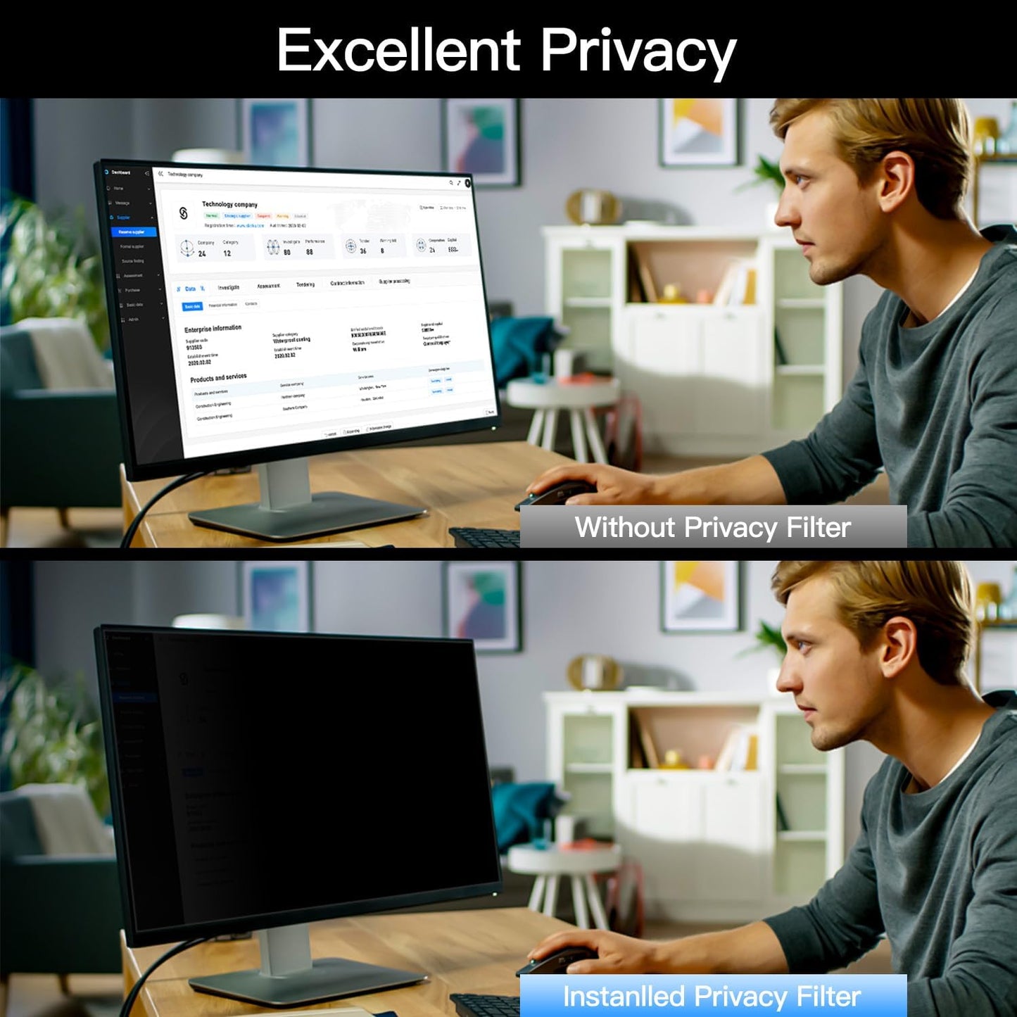 27 Inch Computer Privacy Screen for 16:9 Aspect Ratio Widescreen Monitor, Eye Protection Anti Glare Blue Light Computer Monitor Privacy Filter, Removable Anti-Scratch 27in Protector Film
