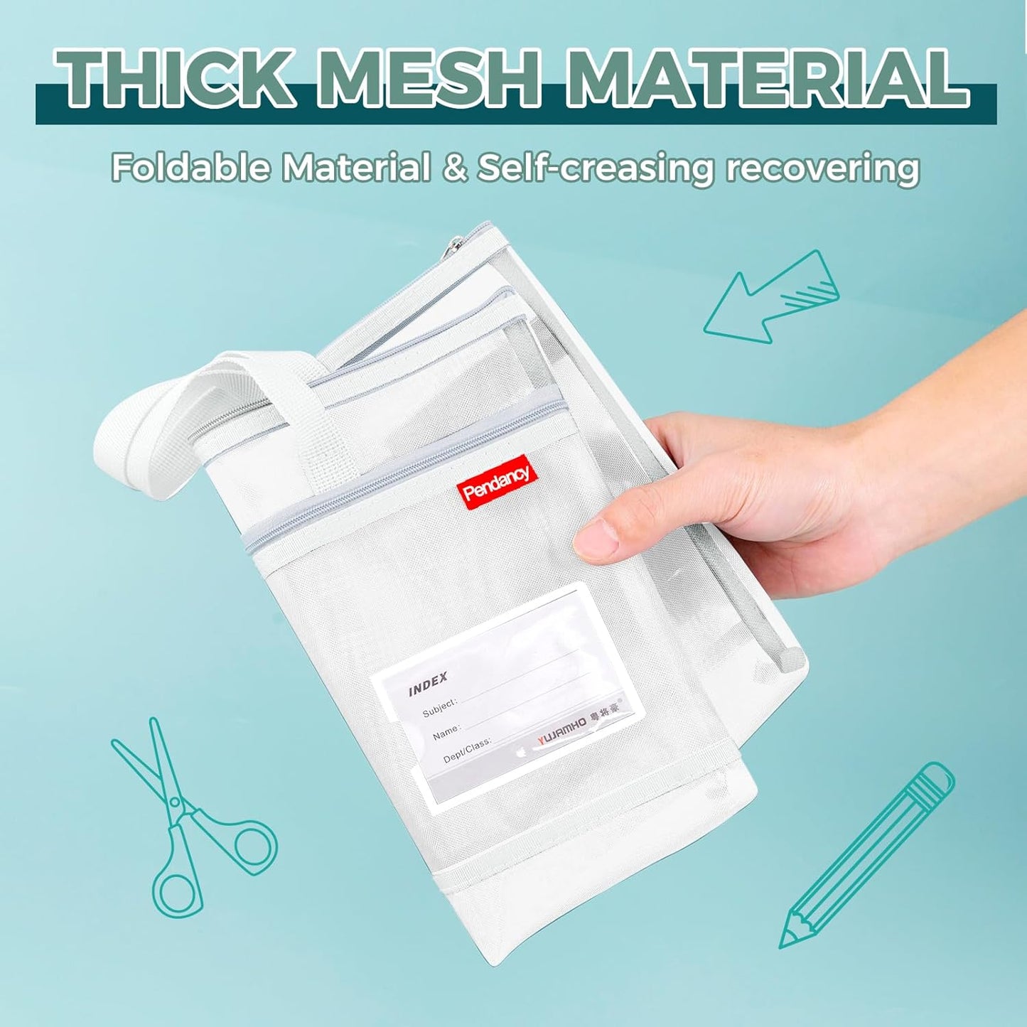 Pendancy Mesh Zipper Pouch A3 Size, Large Double Pocket Lightweight Nylon Transparent File Bag with Handle, 13x17 in Foldable Document Storage for Puzzle Project/Cross Stitch/Travel/Office (White)