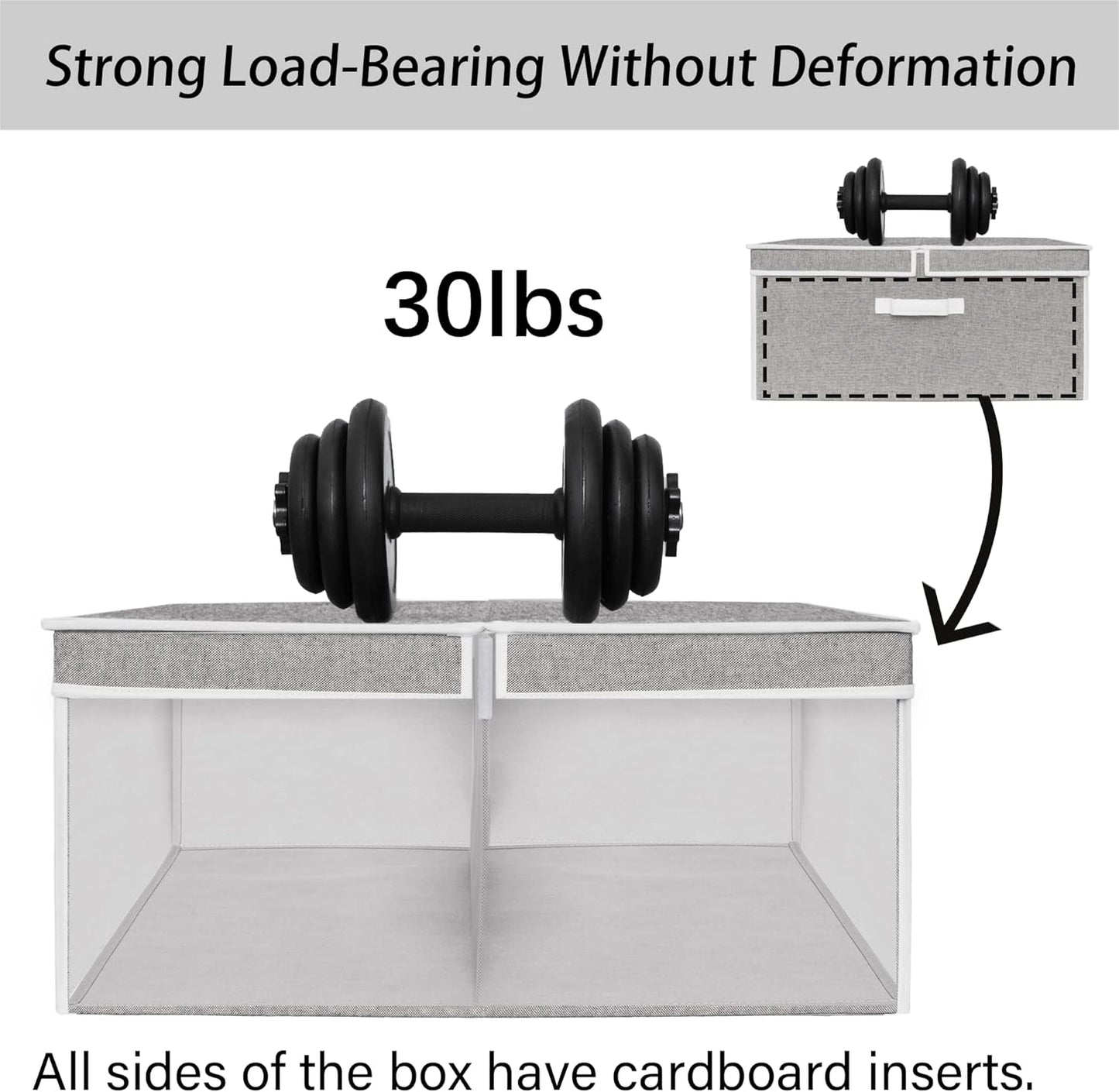 StorageWorks Extra Large Storage Bins with Lids, 55L Decorative Organizer with Divider Board, Fabric Boxes with Handles, Gray, 2-Pack