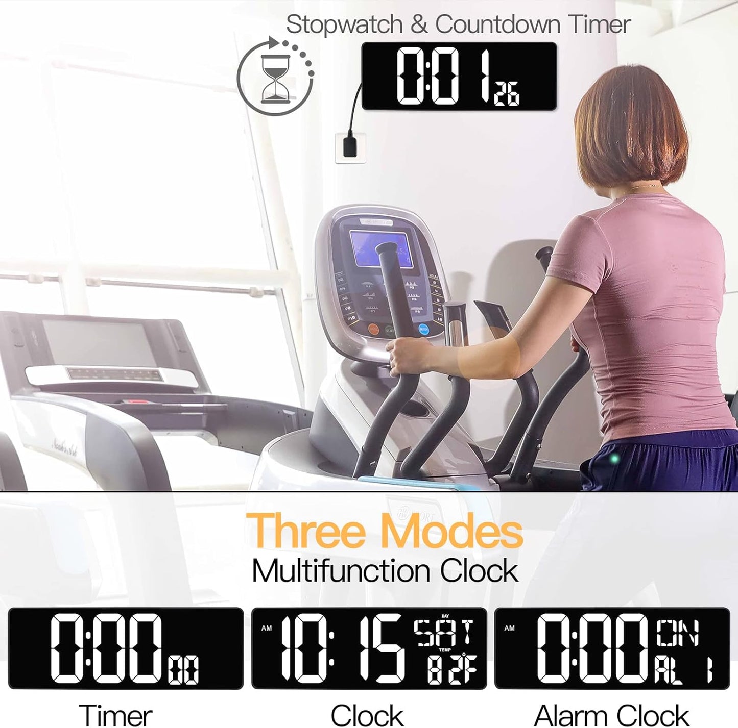 XREXS Large Digital Wall Clock with Remote Control, 17.2 Inch LED Large Display Count Up & Down Timer, Adjustable Brightness Plug-in Alarm Clock with Day/Date/Temperature for Living Room, Office, Gym