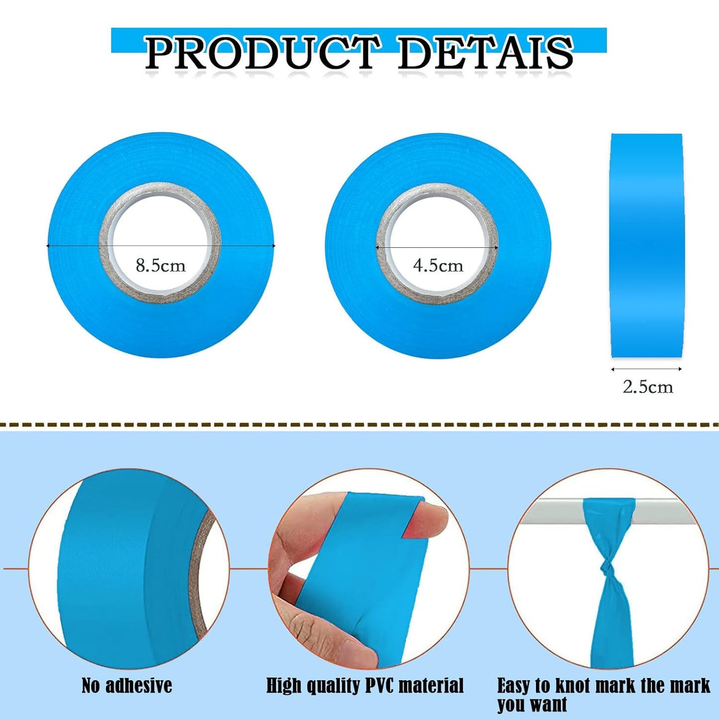 10 Pack Blue Flagging Tape, Non-Adhesive Plastic Ribbon Neon Marking Roll, 1inch*2000ft, Marking Tape for Tree Marking, Hunting, Boundaries and Hazardous Areas,Trail Marking